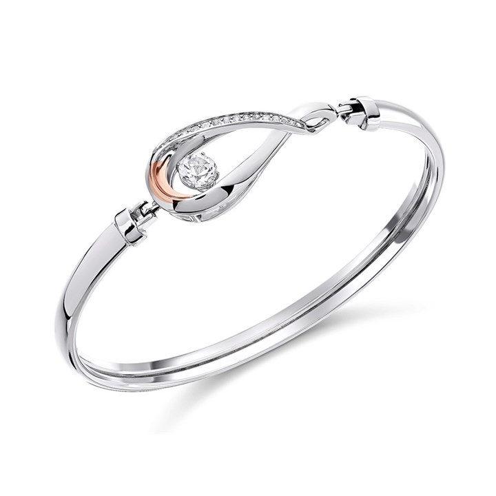 Clogau Silver And 9ct Rose Gold Eternity Dancing White Topaz Bangle - G44185