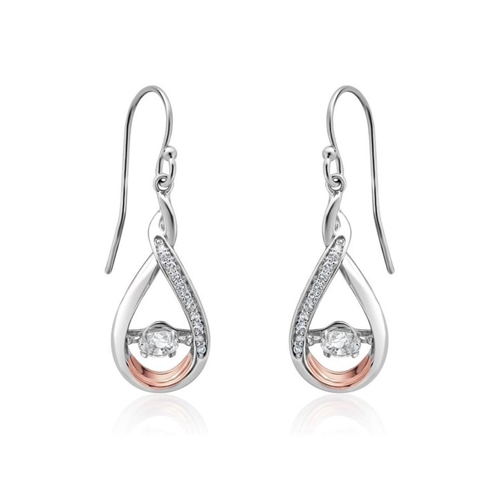 Clogau Silver And 9ct Rose Gold Eternity Dancing White Topaz Hook Wire Earrings - G44186
