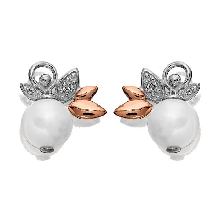 Clogau Silver And 9ct Rose Gold Lily Of The Valley Pearl Stud Earrings - G44208