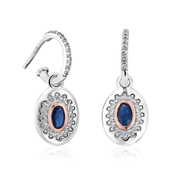 Clogau Silver And 9ct Rose Gold Princess Diana Sapphire Drop Earrings - G44210