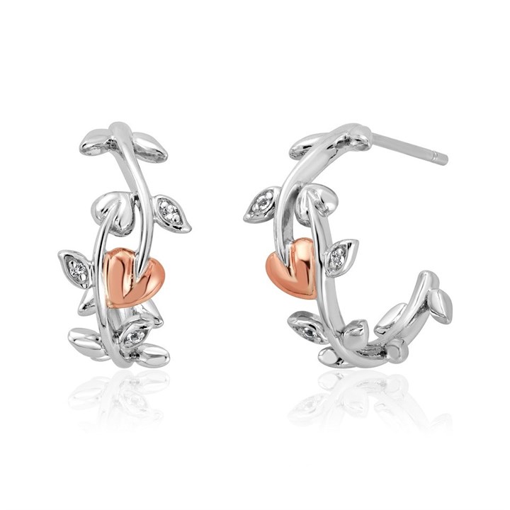 Clogau Silver And 9ct Rose Gold Vine Of Life White Topaz Hoop Earrings - G44214