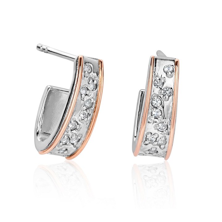 Clogau Silver And 9ct Rose Gold Cariad Sparkle Half Hoop Earrings - G44219