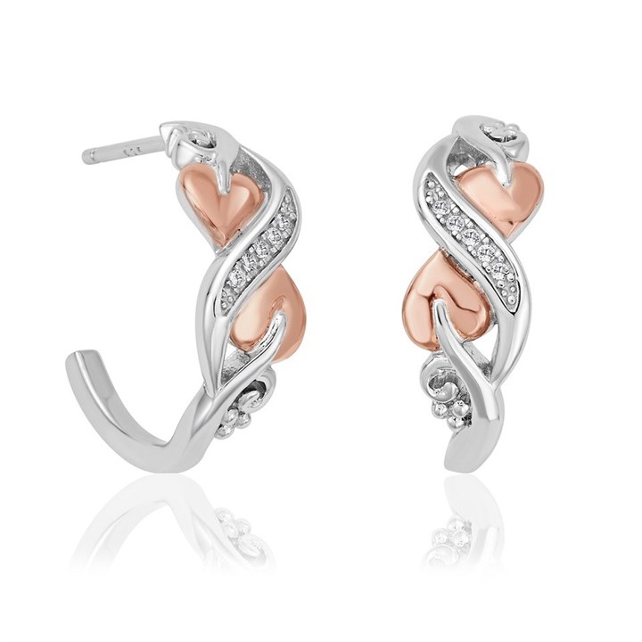 Clogau Silver And 9ct Rose Gold Tree Of Life White Topaz Hoop Earrings - G44220