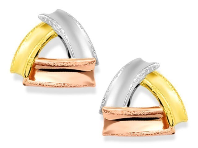 9ct Gold Three Colour Triangle Stud Earrings - G4611