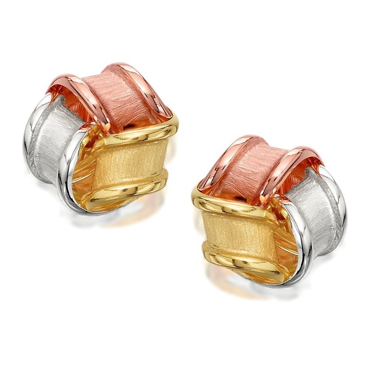 9ct Three Colour Gold Matt Finish Knot Earrings - 9mm - G4617