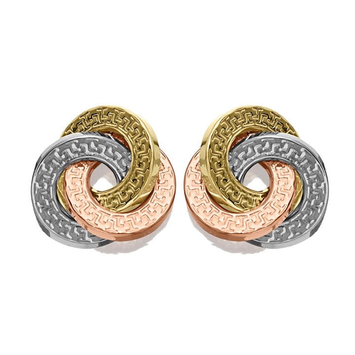 9ct Gold Three Colour Textured Knot Stud Earrings - 12mm - G4630