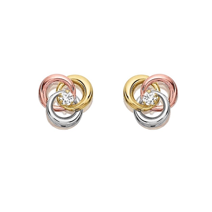 9ct Gold Three Colour Cubic Zirconia Knot Stud Earrings - G4633