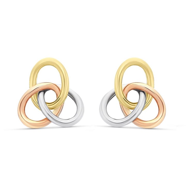 9ct Three Colour Gold Oval Knot Stud Earrings - 9mm - G4636