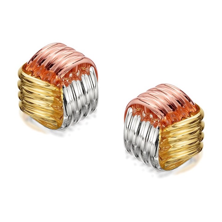 9ct Three Colour Gold Knot Stud Earrings - 9mm - G4638