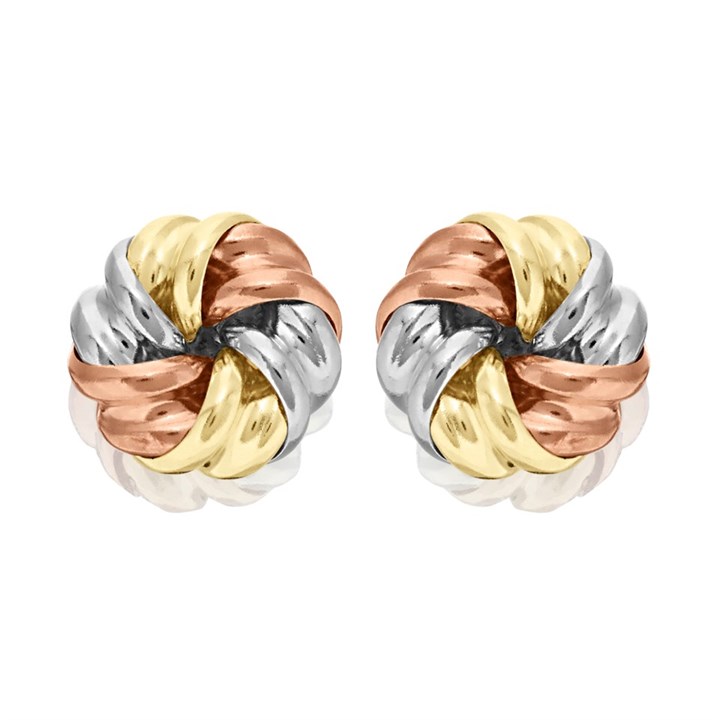 9ct Gold Three Colour Twist Stud Earrings - 6mm - G4639