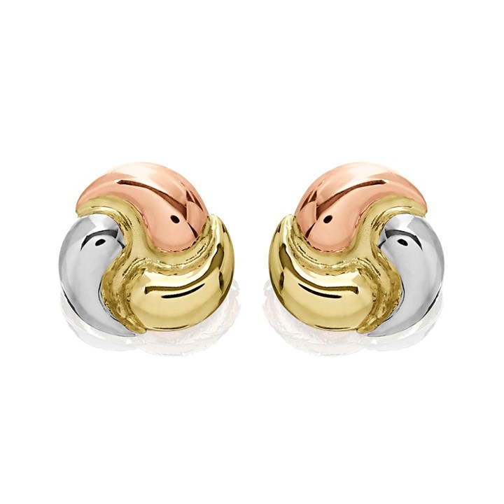 9ct Gold Three Colour Round Stud Earrings - 7mm - G4640