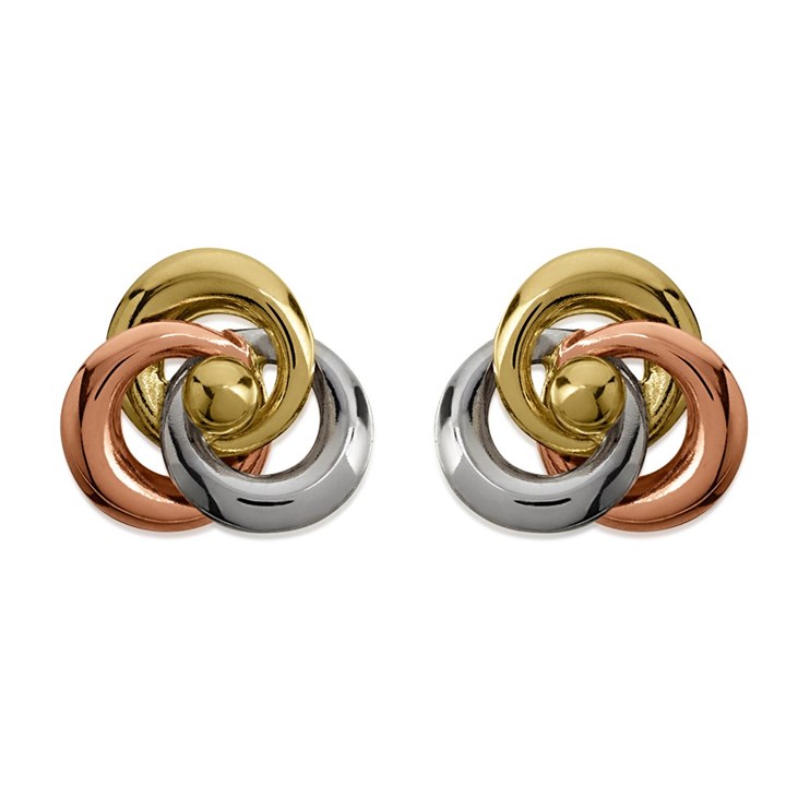 9ct Gold Three Colour Knot Stud Earrings - 8mm - G4643