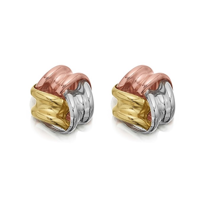9ct Three Colour Gold Knot Stud Earrings - 8mm - G4654