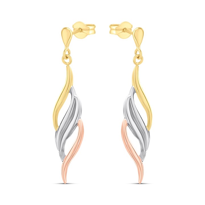9ct Gold Three Colour Flame Drop Earrings - 35mm drop - G4815