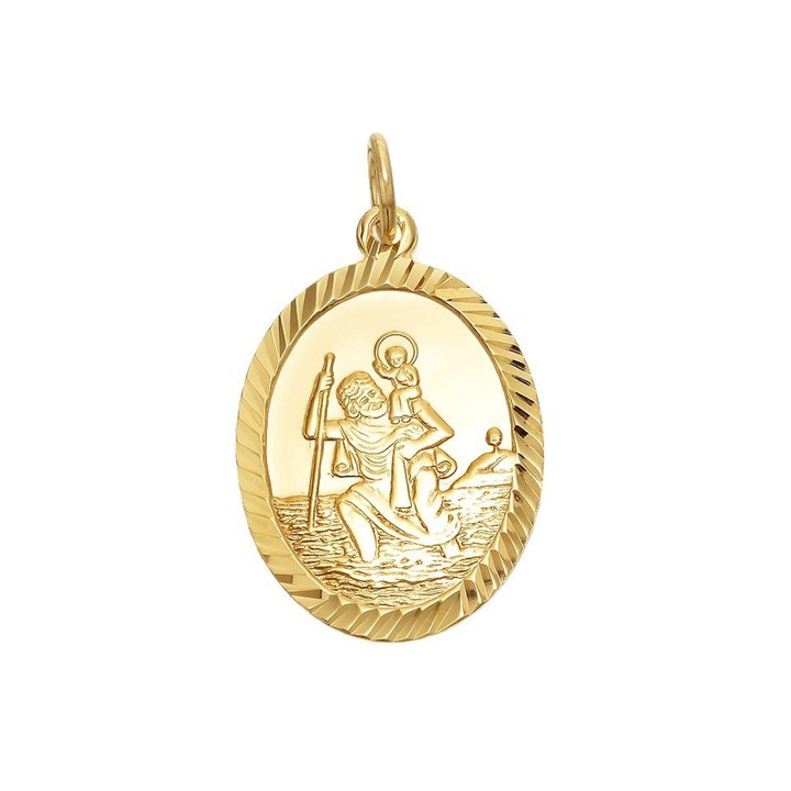 9ct Gold Oval Diamond Cut St. Christopher Medallion - 20mm - G5315