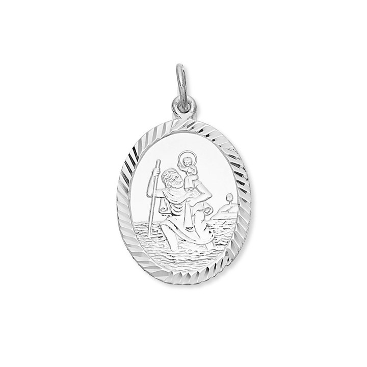 9ct White Gold Oval St. Christopher Medallion - 20mm - G5316