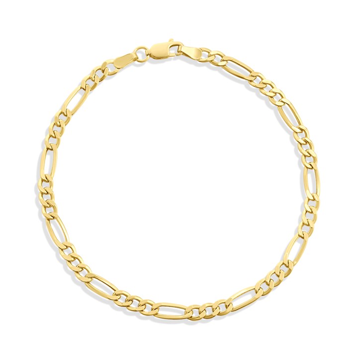 9ct Gold 4mm Wide Figaro 8.5in Bracelet - G5673