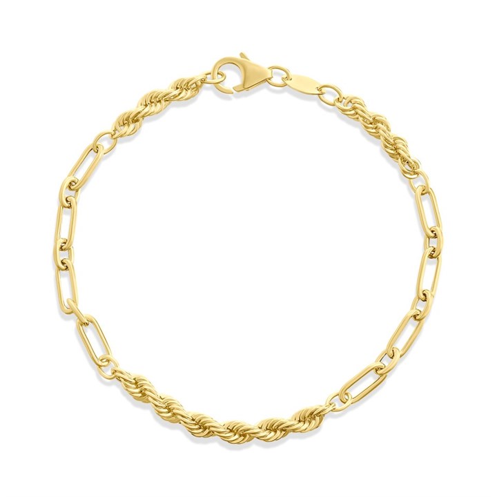 AUREUS Sterling Silver & 9ct Bonded Gold 7.5in RopeLink Bracelet - G60121