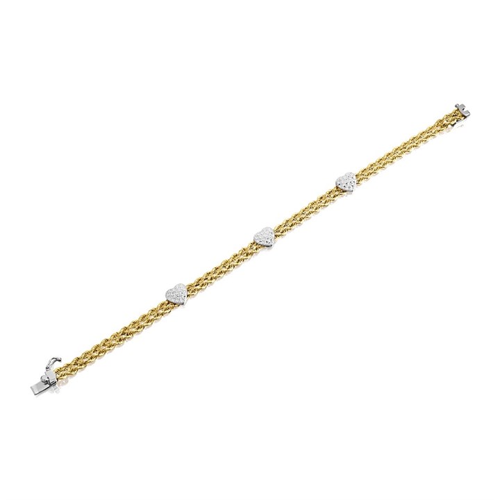 AUREUS Sterling Silver & 9ct Bonded Gold Two Colour Heart Rope Bracelet - 7.25in - G6027