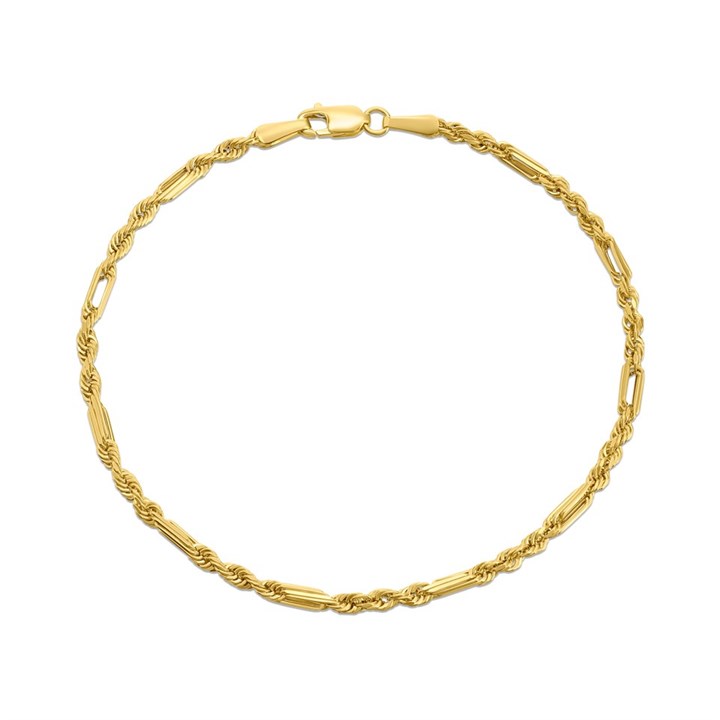 9ct Gold Hollow Figarope 7.25in Bracelet - G64109