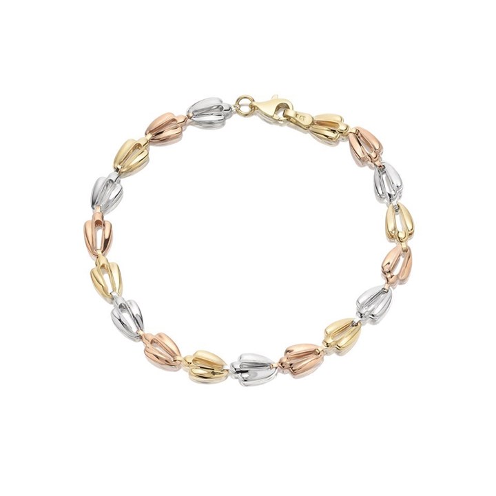 9ct Three Colour Gold Bracelet - 7.25in - EXCLUSIVE - G8006