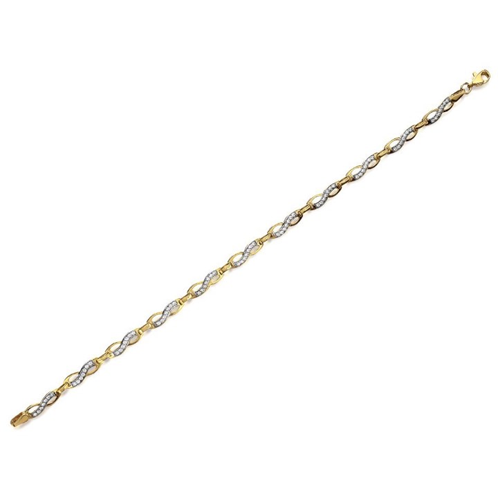 9ct Gold Two Colour Cubic Zirconia Figure Of Eight Bracelet - 7.5in - G8307