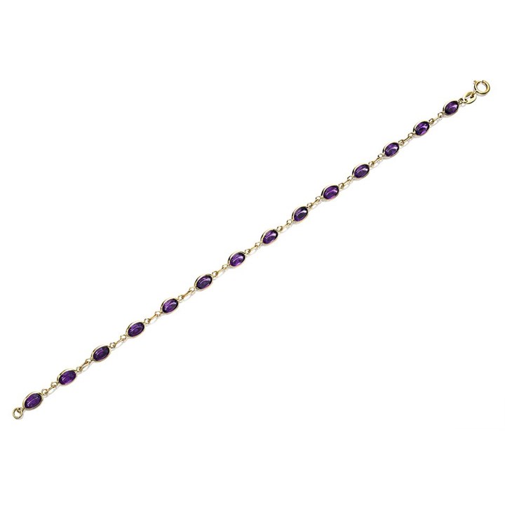 9ct Gold Amethyst Bracelet - 7.5in - G8329