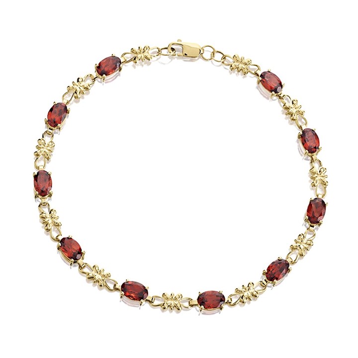 9ct Gold Garnet Bracelet - 7.25in - G8347