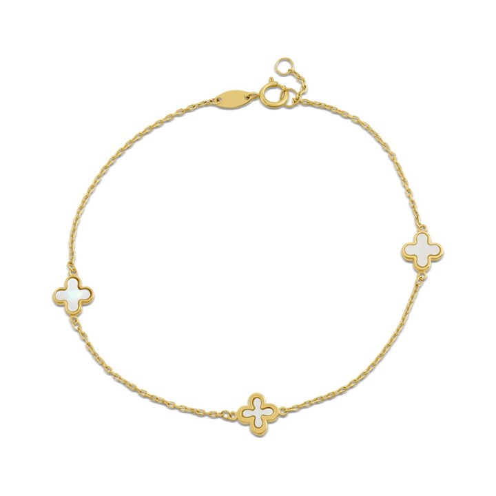 9ct Gold Mother Of Pearl Three Floral Station Bracelet - G8352