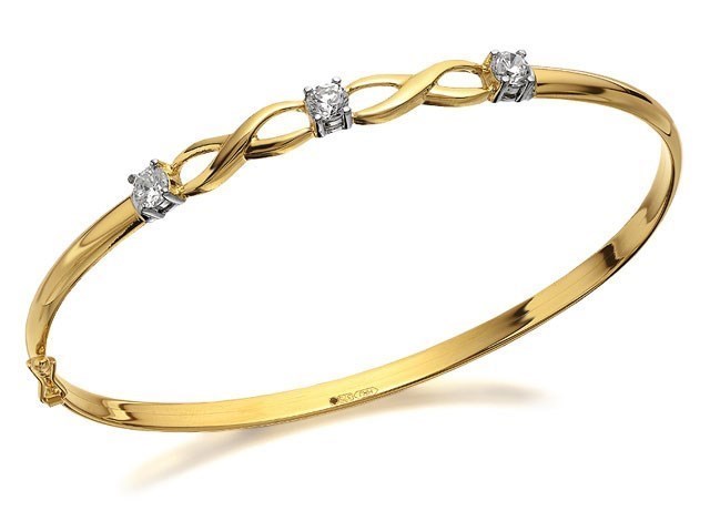 9ct Gold Cubic Zirconia Double Kiss Bangle - G8412