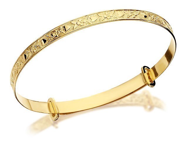 Solid 9ct Gold Greek Key Expanding Baby Bangle - Christening Gift Boxed