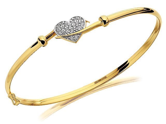 9ct Gold Pave Set Cubic Zirconia Heart Bangle - G8510