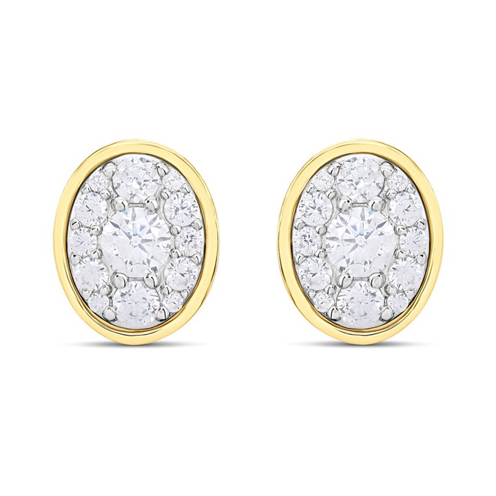 Night & Day Silver And 9ct Gold Oval CZ Earrings - G9964