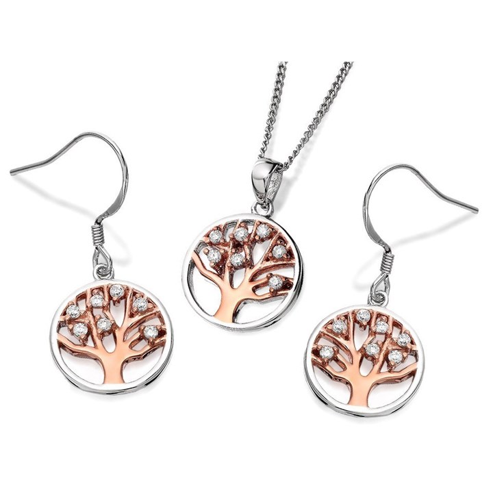 Silver F.Hinds Tree Of Life CZ Earring And Pendant Set - GS0850