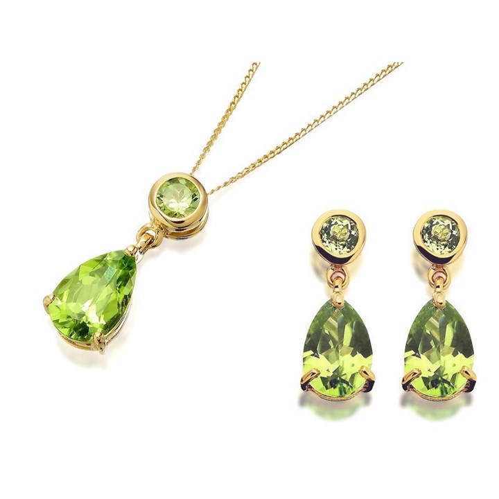 9ct Gold Peridot Drop Earring And Pendant Set - GS1825