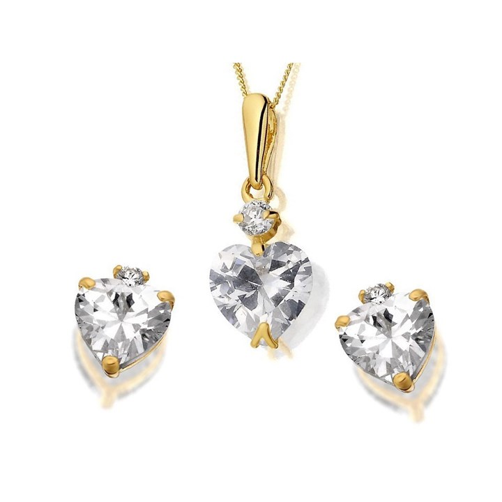 9ct Gold Heart Cubic Zirconia Stud Earring And Pendant Set - GS2927