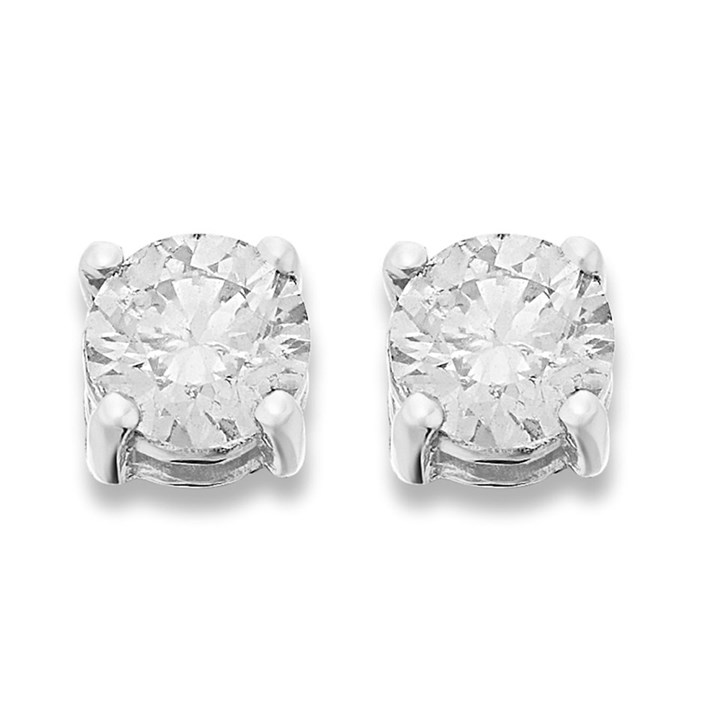 18ct White Gold Diamond Solitaire Stud Earrings - 76pts per pair - L/I2 - H0753