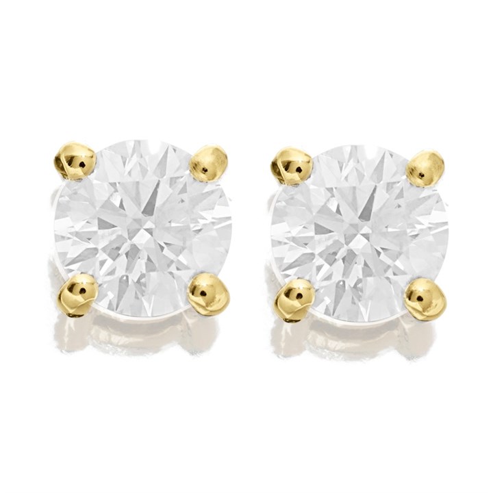 18ct Yellow Gold Diamond Solitaire Stud Earrings - 83pts per pair - F-G/I1 - H08128