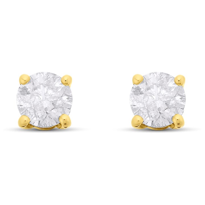 18ct Yellow Gold Diamond Solitaire Stud Earrings - 1.09ct per pair - E-F/I2 - H10252