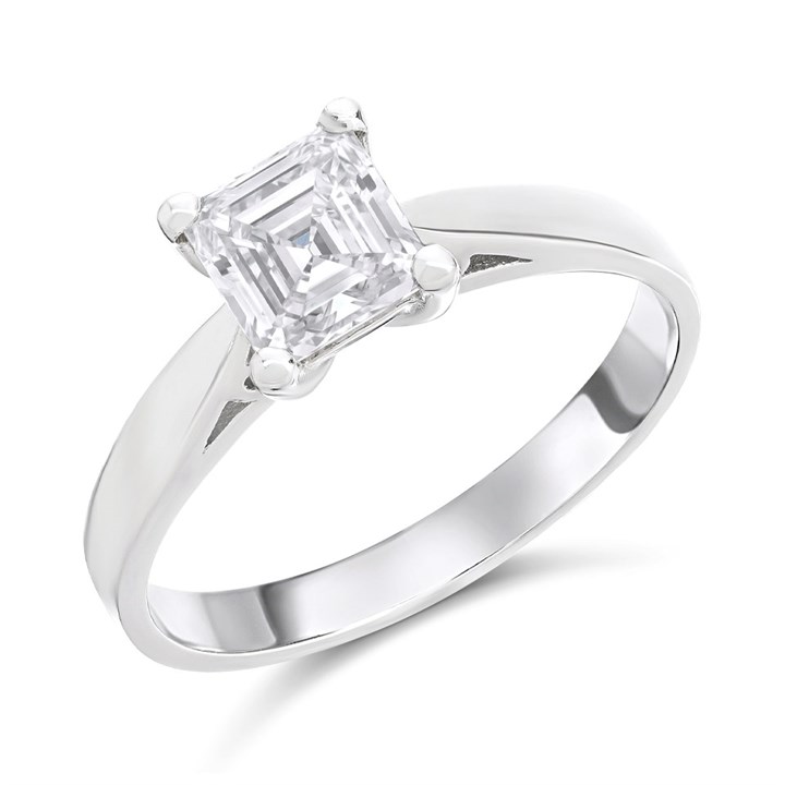 Platinum 1 Carat Asscher Cut Diamond Solitaire Engagement Ring - M/VVS1 - H10815