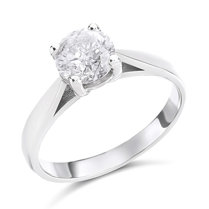 18ct White Gold Diamond Solitaire Engagement Ring - 1.29ct - I/I2 - H1286