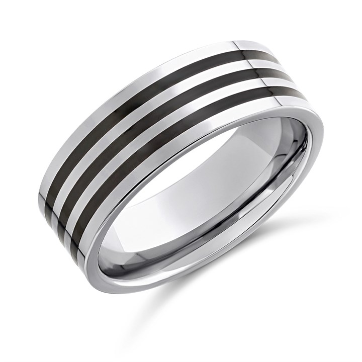 Tungsten Black Resin Triple Row Ring- 8mm - J0914