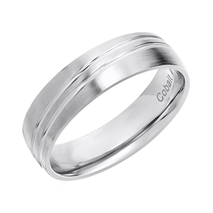 Cobalt Diagonal Double Line 6mm Band Ring - J1203