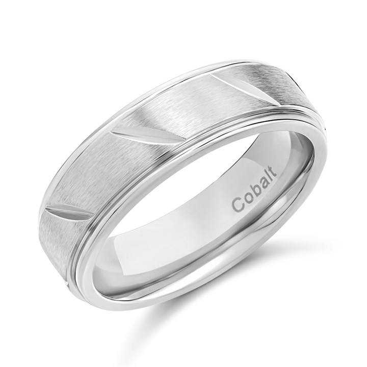 Cobalt Diagonal Pattern 7mm Band Ring - J1204