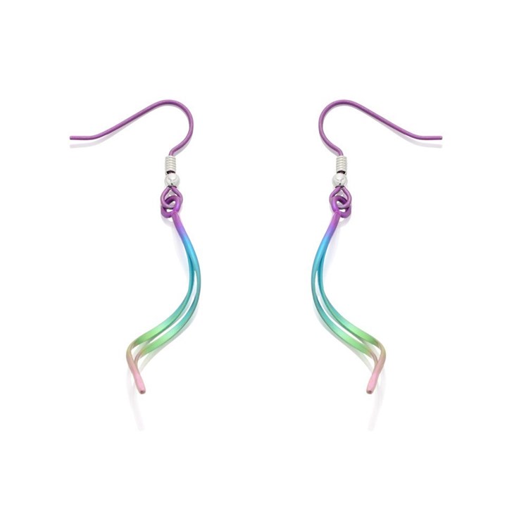 Ti2 Titanium Rainbow Duo Wave Hook Wire Earrings - 54mm drop - J19502
