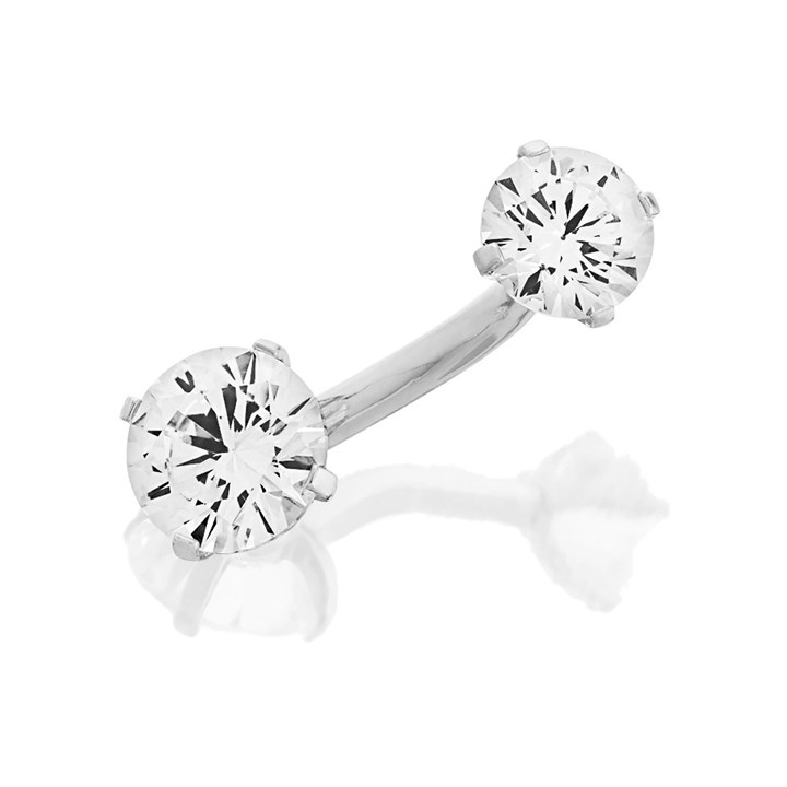 Surgical Steel Cubic Zirconia Belly Bar - 10mm - J35003