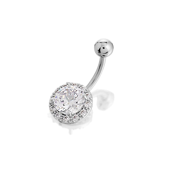 Stainless Steel Cubic Zirconia Belly Bar - 10mm - J35004