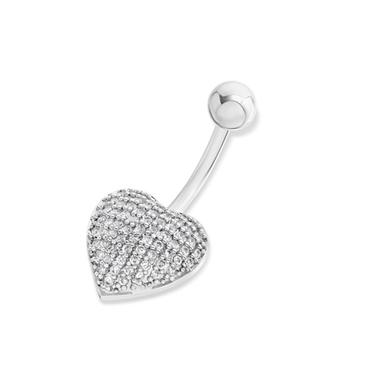 Steel CZ Heart Belly Bar - J35005