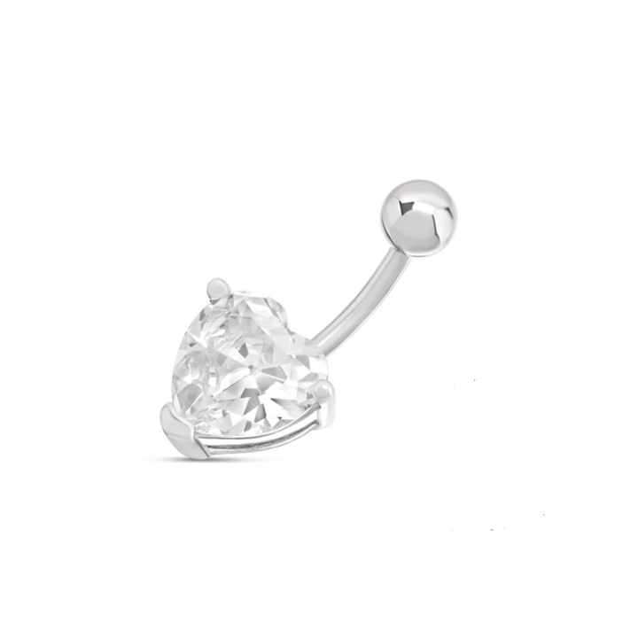 Stainless Steel Cubic Zirconia Heart Belly Bar - 10mm - J35006