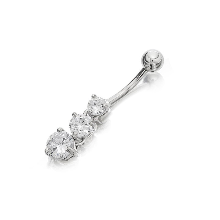 Surgical Steel Belly Bar With Cubic Zirconia Dropper - 11mm - J3598